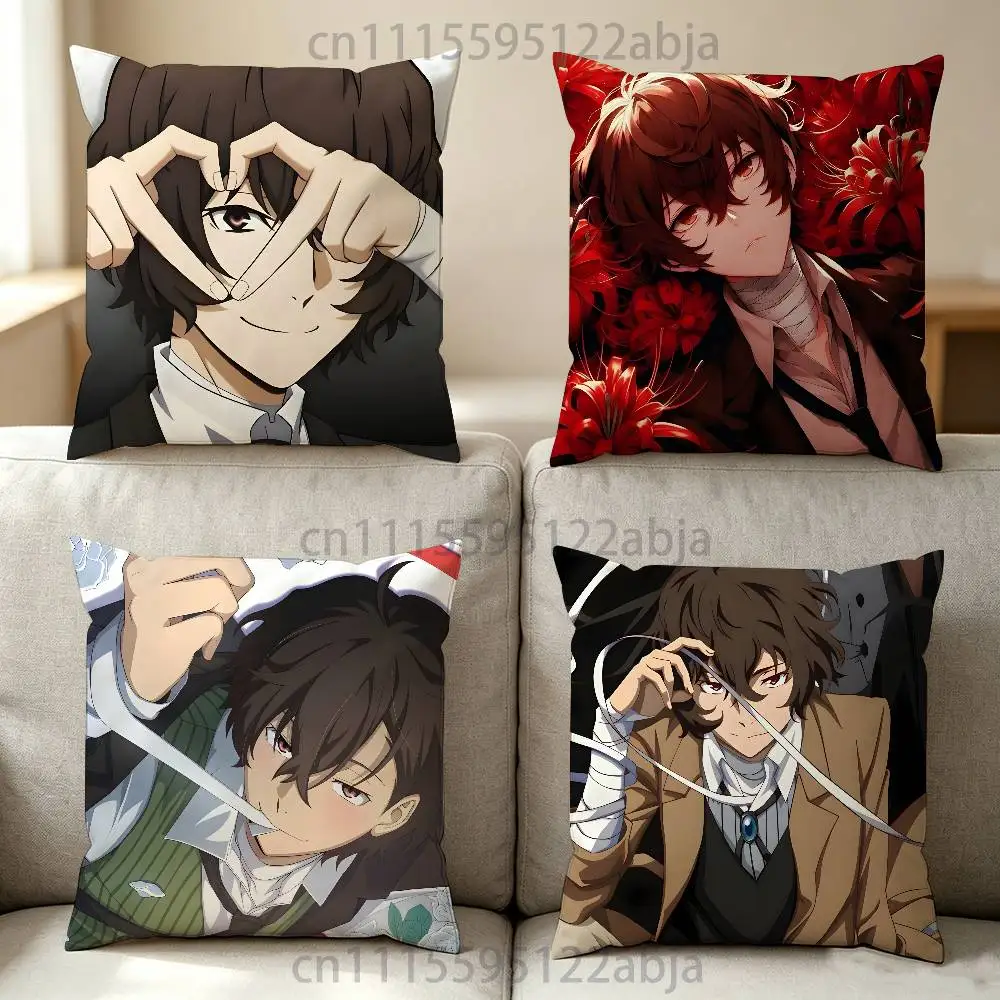D-Dazai Osamu B-Bungou Stray Dogs Throw Pillow Case 40x40cm Decoration DIY Square Chair Pillowcase Pad Cover
