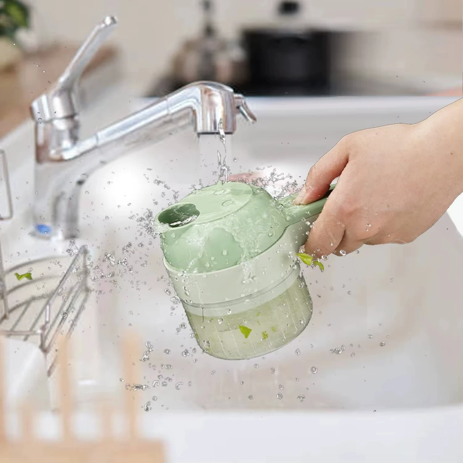 4 في 1 يده قطاعة الخضراوات الكهربائية منتج أغذية لاسلكي مجموعة تقطيع الخضار الفلفل الثوم الهريس أدوات الطبخ المفروم #6