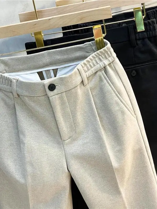 

Мужские осенне-зимние шерстяные брюки с прямыми штанинами, повседневные брюки в Корейском стиле, универсальные свободные брюки, модные маленькие мы...