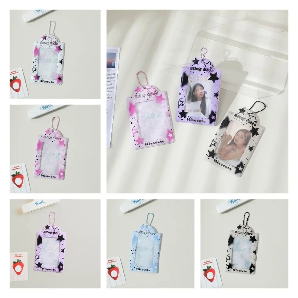 Protable Star Y2K Photocard Holder Keyring INS Card Protector Sleeve 3 Inch Transparent Photo Card Cover Bus ID Card
