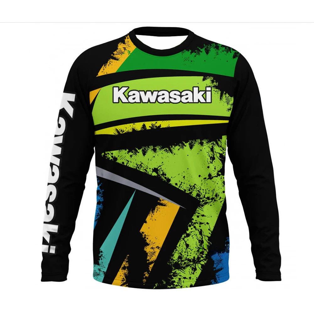 

Kawasaki Motorcycle Racing Suit Men Summer Outdoor Cycling Loose Breathable Quick Drying Sports Shirt Motocross Long Sleeved Tee