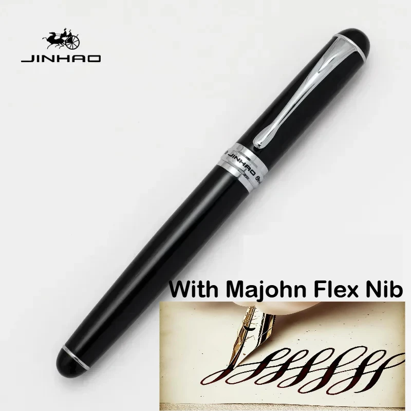 JINHAO X750 Fountain Pens With Majohn Flex Nib Stainless Steel Silver Clip Calligraphy Pens Stationery School Office Supplies