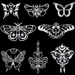 3pcs Exquisite Butterfly Charms DIY Craft Tassels Earrings Necklace Jewelry Making Crescent Star Leaf Stainless Steel Pendant