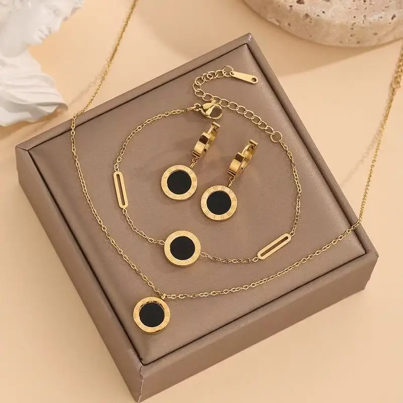 

Roman double-sided non-fading titanium steel jewelry set for women ins style light luxury and simplicity commuting dating set