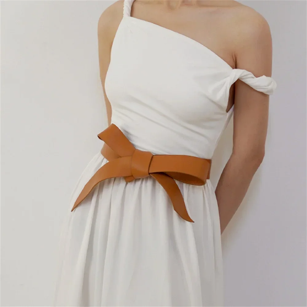 Women Exaggerated Belt Fashion Pure Color Genuine Leather Bow knot Design Dress Coat Jeans Waistband Brand Designer Belts