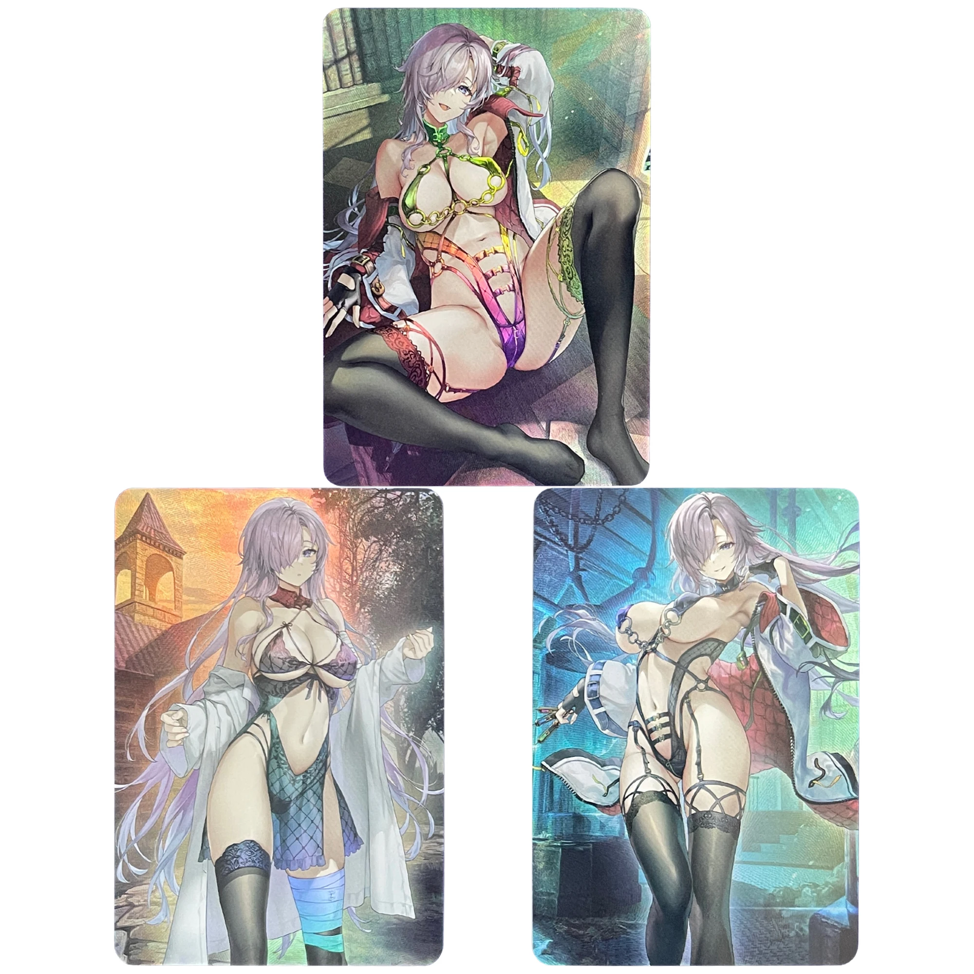 

59*86mm 3Pcs/Set Anime Girls Flash Cards Kawaii Underwear Uniform Series ACG Diy Gift Toys Game Anime Collection Cards