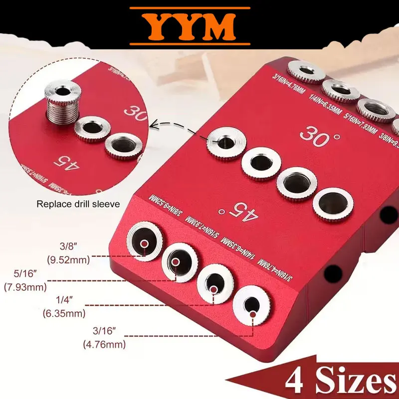 YYM 30/45/90 Degree Multi Angle Oblique Pocket Hole Jig Kit DIY Carpentry Woodworking Drilling Locator Auxiliary Processing Tool