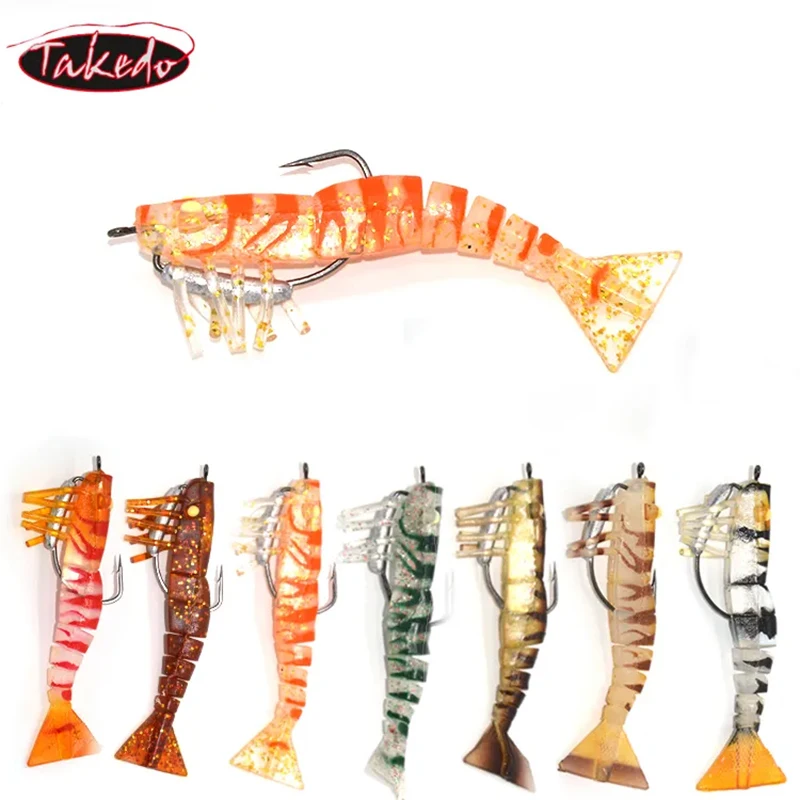 TAKEDO-120mm, 17g Artificial Bait for Bass Perch, Soft Shrimp Lure, Live Shrimp Lure, VMC Crank Hook, TPR, LV01A,