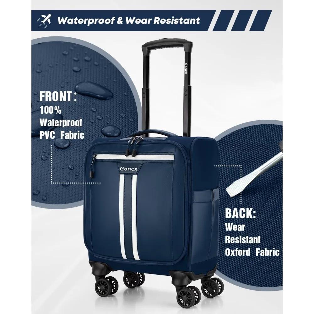 Water Resistant Softside Spinner Luggage, 16 Inch Airline Approved Carry-On Bag, Wheeled Travel Bag for Comfortable Journey