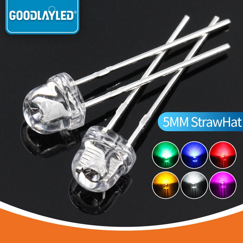 1000PCS 5mm Straw Hat Short Leg Edge Transparent White Red Blue Green Yellow Light-Emitting Diode DIP LED