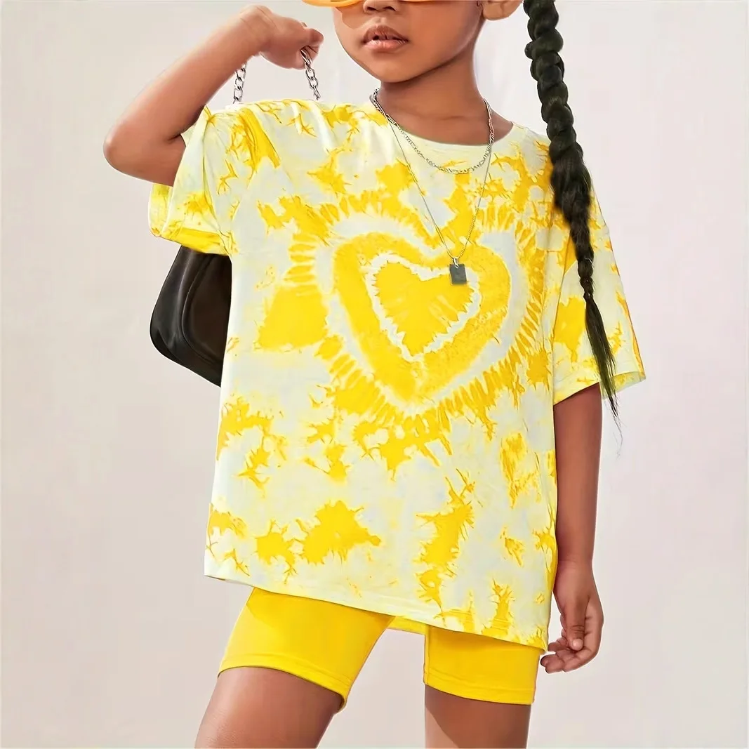 Somenie Girls' short sleeved shorts set for spring, summer, autumn fashion. Girls' short sleeved shorts for outdoor wear
