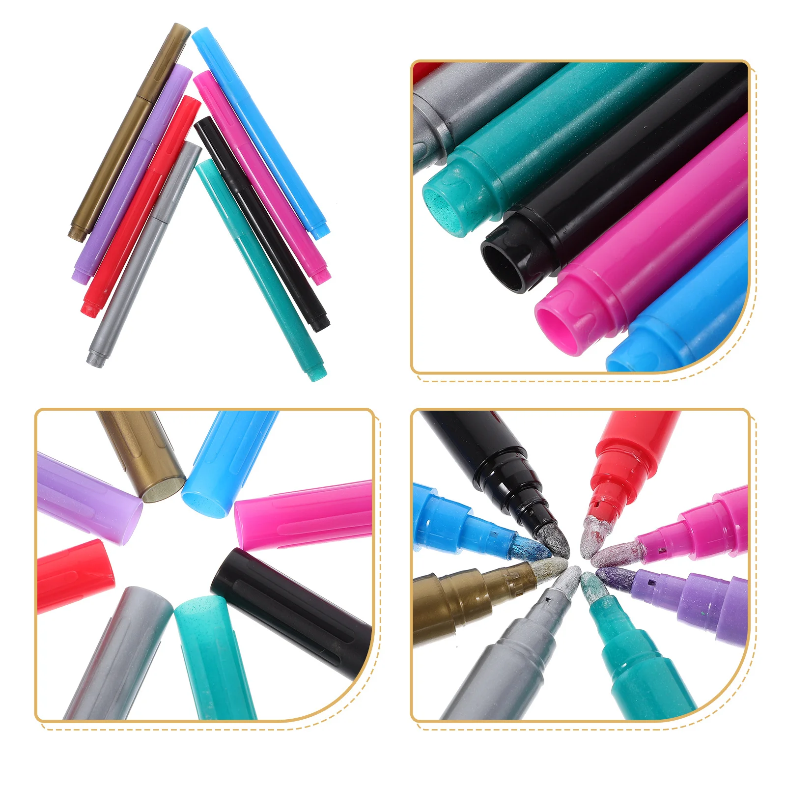 

8Pcs Metallic Paint Markers Erasable Smooth Flow for Wine Glass Ceramic Metal Surfaces Washable Party Event Decorative Use