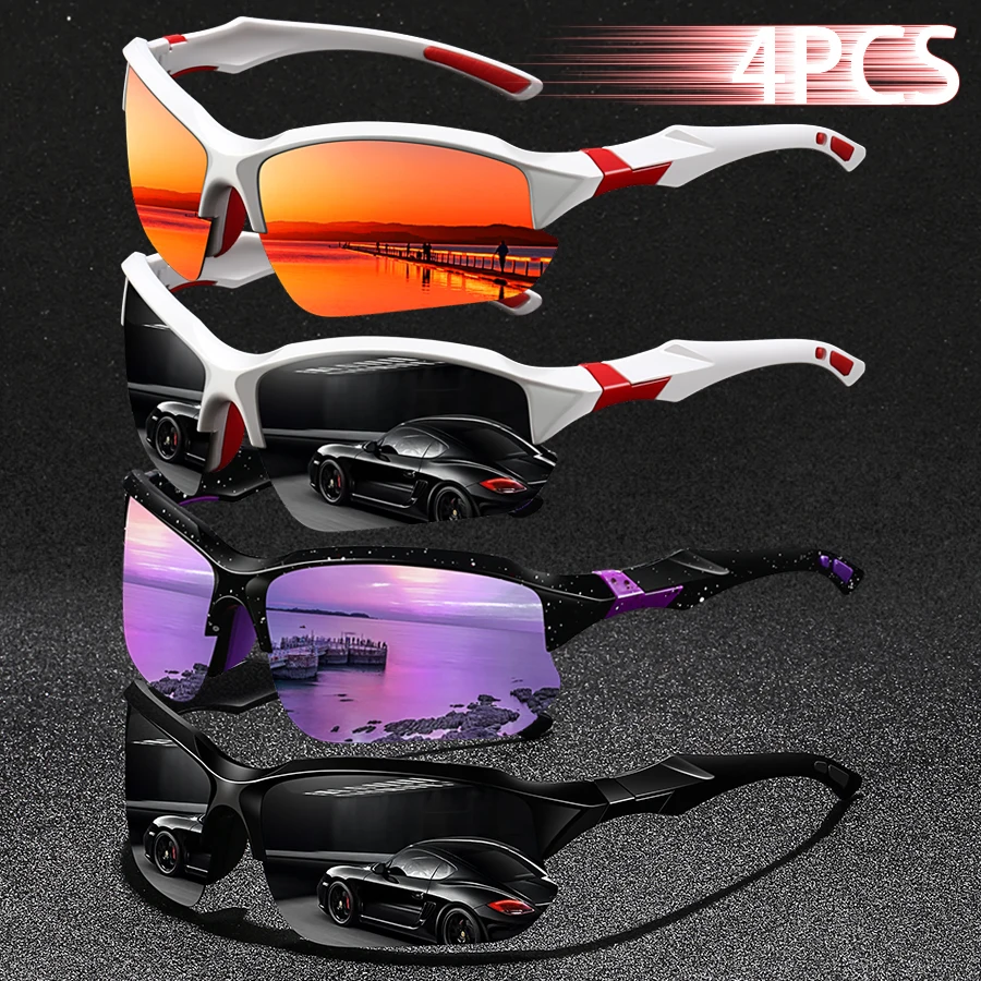 4 قطعة موضة خمر نصف إطار القيادة الصيد الدراجات نظارات شمسية رياضية الرجال النساء تسلق الجبال نظارات شمسية UV400 نظارات