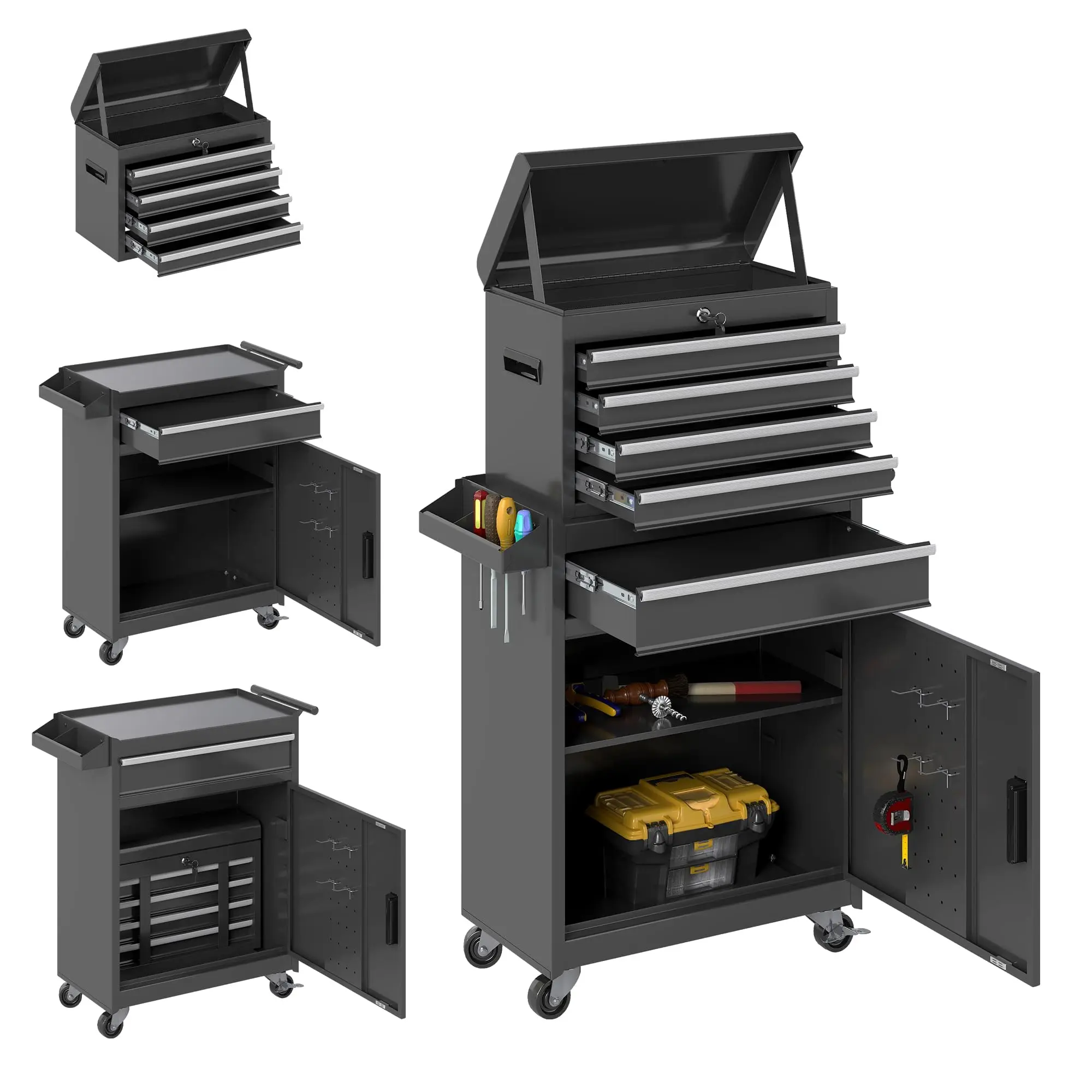 Tool Chest, 5 Ders Rolling Tool Cabinet, Removable Cabinet Storage Tool Box with Unil Lockable Wheels, Lock Bar, Metal