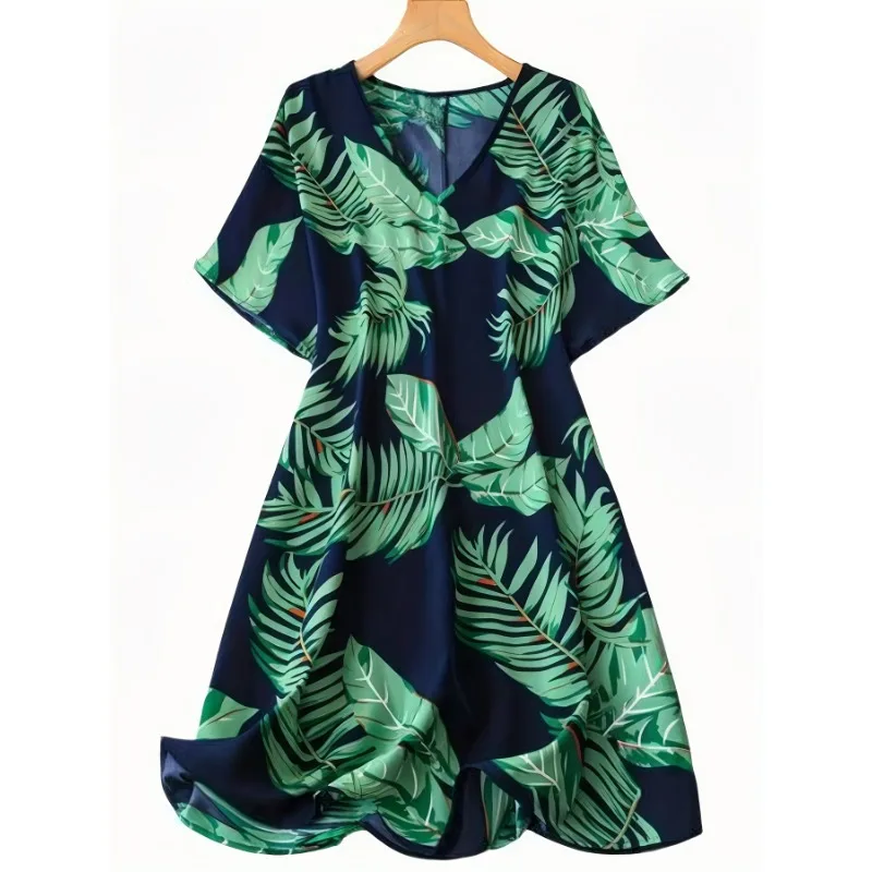 

Плюс размер 1XL-5XL женское летнее модное удобное универсальное платье с рукавами «летучая мышь» и растительным принтом