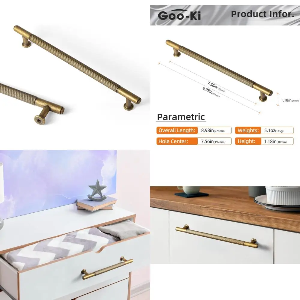 

Antique Brass Cabinet Pulls Vintage Bronze Drawer Handles 7-14/25 (192mm) Center-to-Center Kitchen Hardware Solid Zinc Alloy Ba