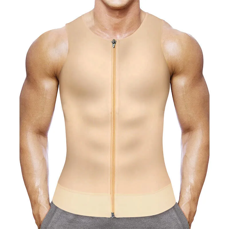 Men Sports Shirt with Zipper Sweater Corset Slimming Waist Trainer Running Vest Fajas Colombian Girdle Shapewear Tank Top Jacket