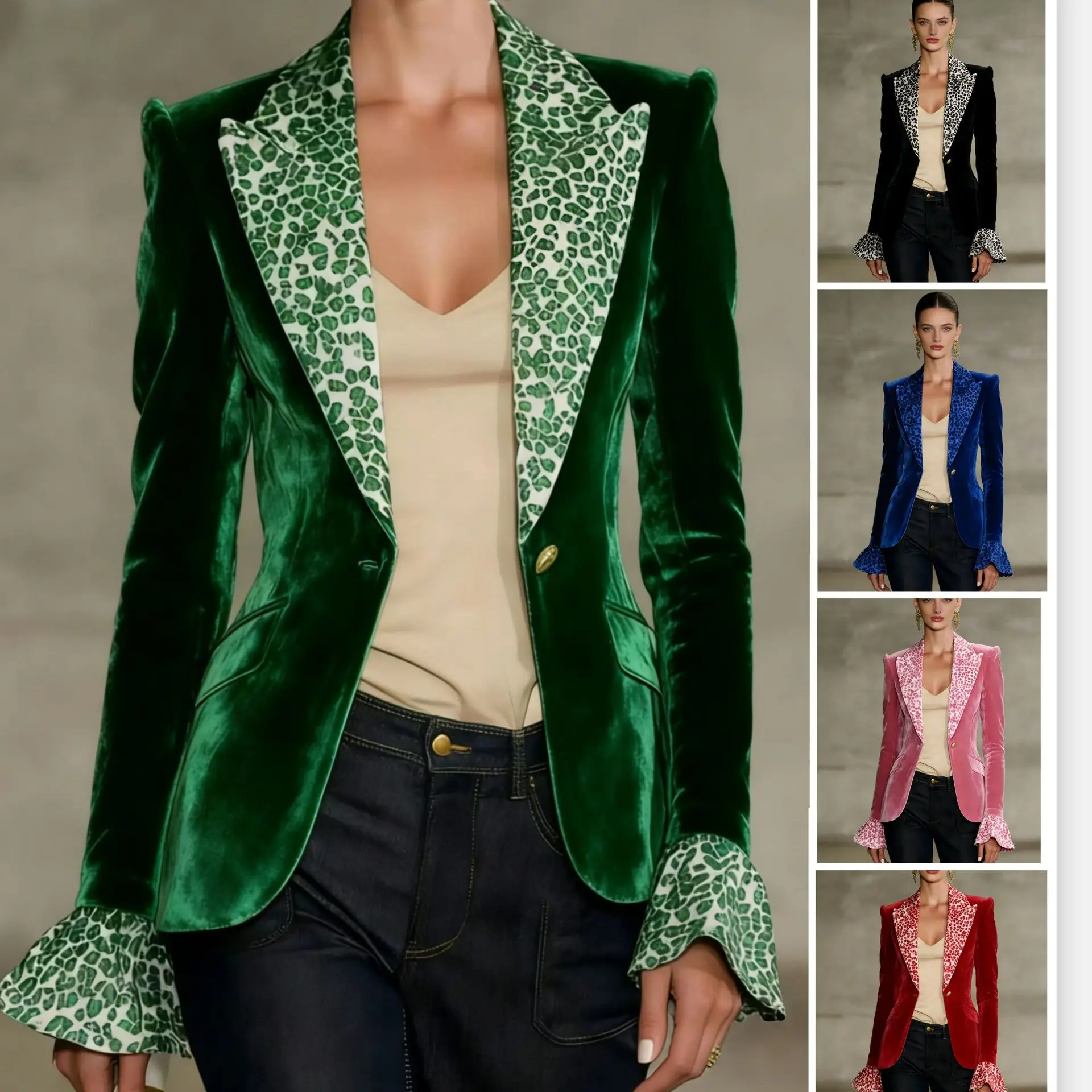 Maglione alla moda Blazer rosa Cappotto da donna con colletto leopardato Cappotto da giacca a maniche lunghe con volant autunno inverno Cappotto elegante da donna da ufficio