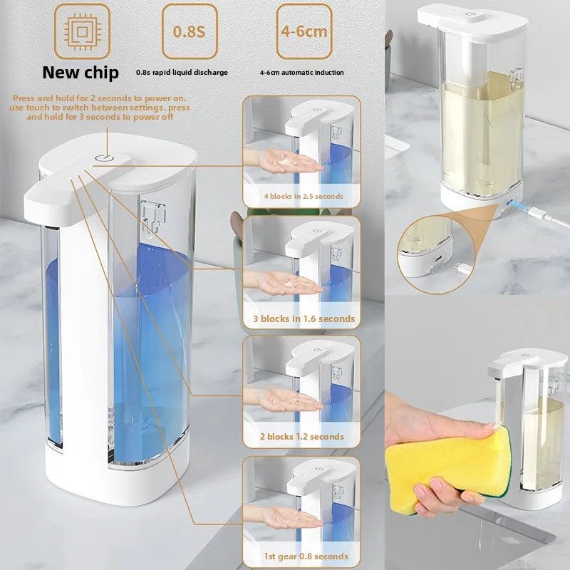 

500ML Automatic Soap Dispenser Waterproof IPX5 Touchless Soap Dispenser Type C Rechargeable Wall Mount Hand Dish Auto Dispenser