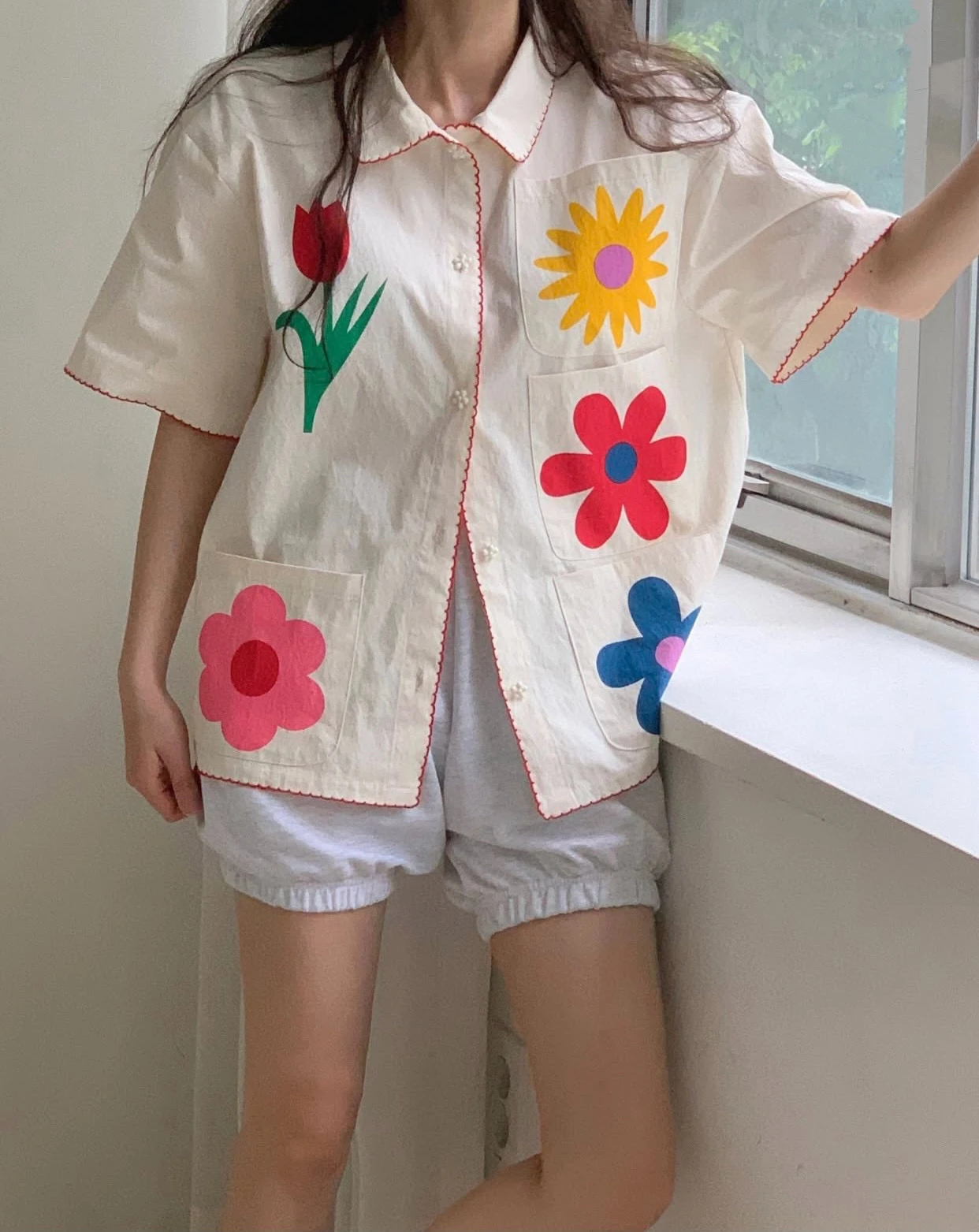 

Loose Floral Print Women's irt Spring Summer New Sle Dongda Gate Casual Faion Slimming Top ort Sve No Ironing Needed