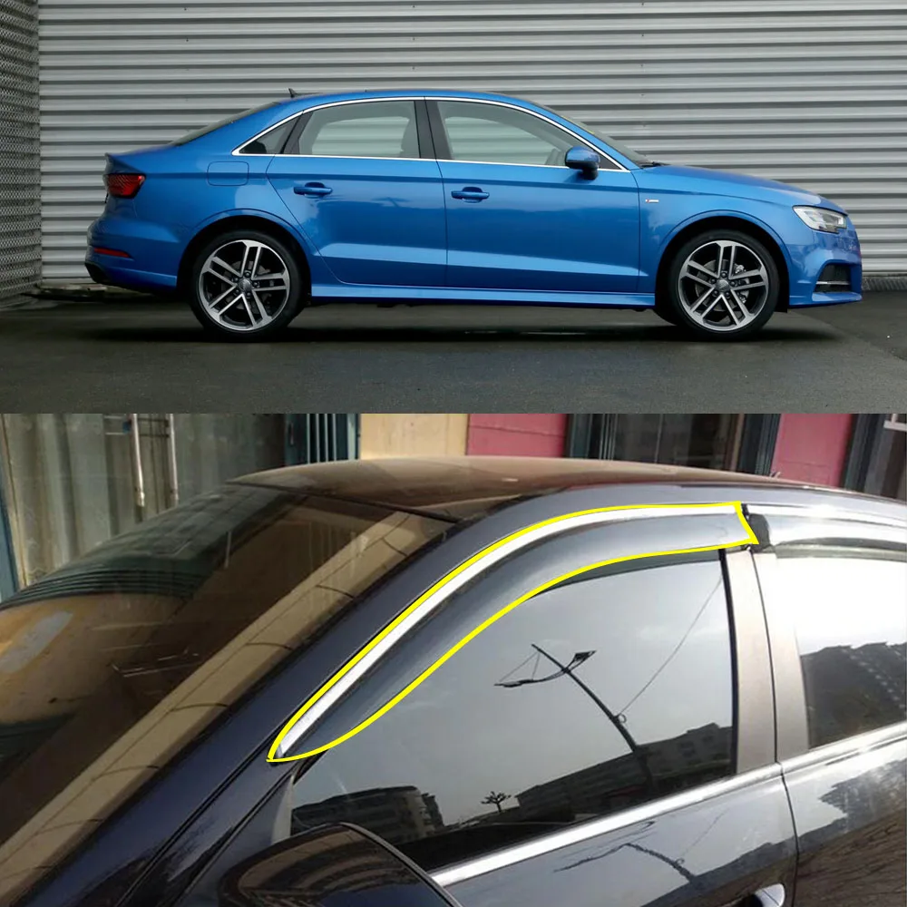 

Car Body Styling Sticker Plastic Window Glass Wind Visor Rain/Sun Guard Vent Part For AUDI A3 Limousine 2017 2018 2019 2020 2021