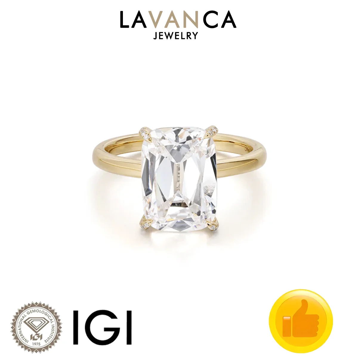 

Old Mine Cut Lab Grown Diamond Ring IGI Certified Cushion Lab Diamond Ring 9K/14K/18K Yellow Gold Lab Diamond Engagement Ring