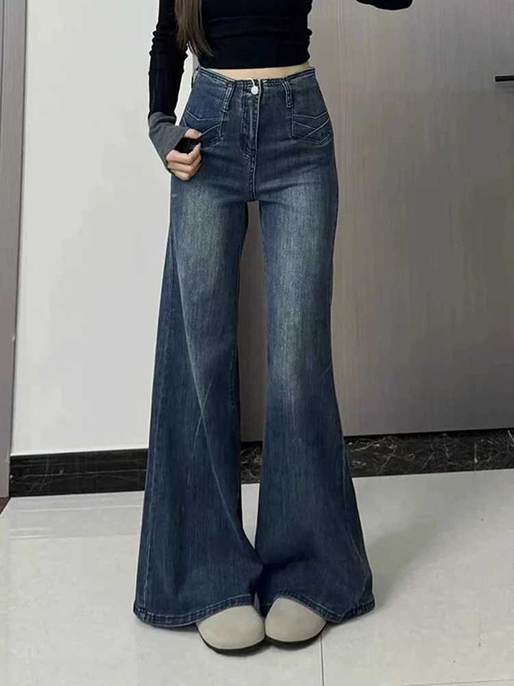 Y2K جينز عالي الخصر للنساء غير لاصق الساق مايكرو مضيئة فضفاض بنطال ذو قصة أرجل واسعة خريف جديد #2