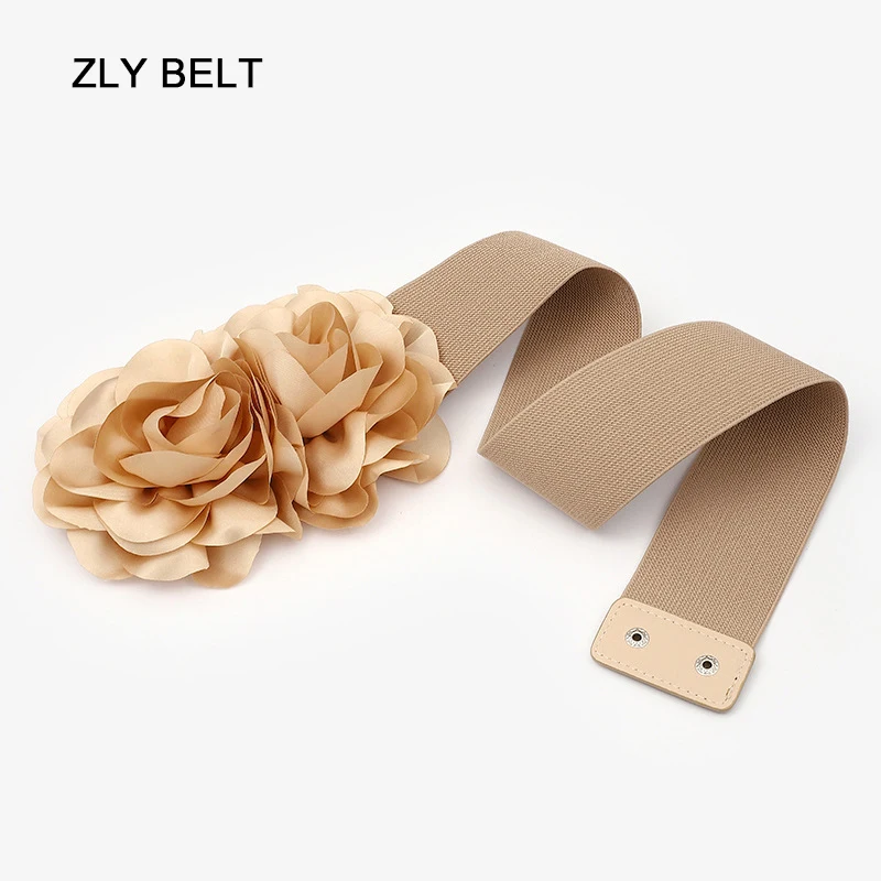 ZLY 2022 Neue Mode Bund Gürtel Frauen Elegante Einstellbare Elastische Elegante Luxus Blume Dekoration PU Leder Material Casual