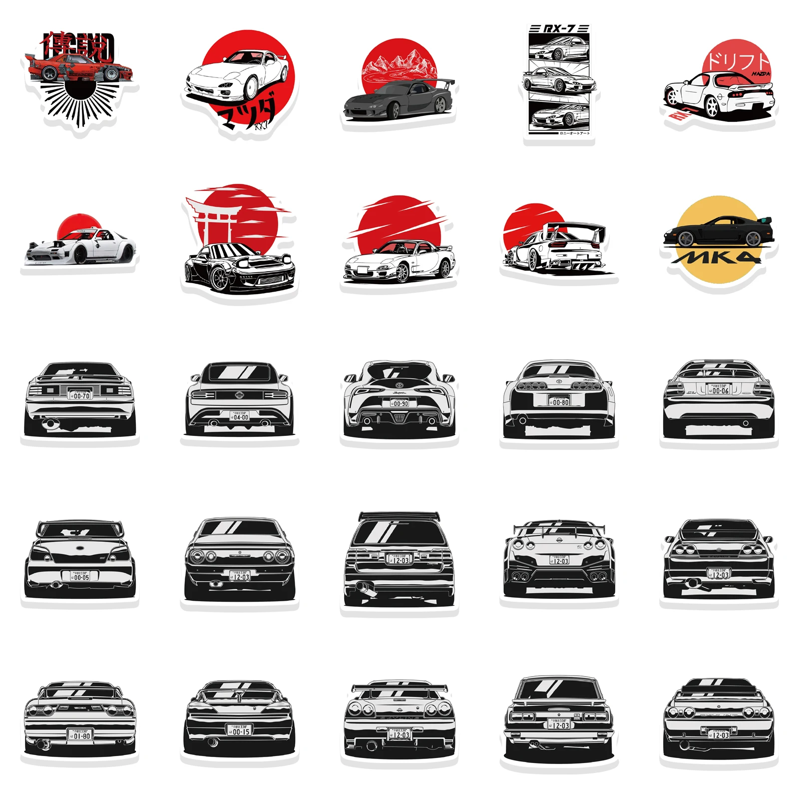 JDM-pegatinas de grafiti para coche de carreras, calcomanía impermeable para ordenador portátil, guitarra, equipaje, bicicleta y monopatín, 50 piezas