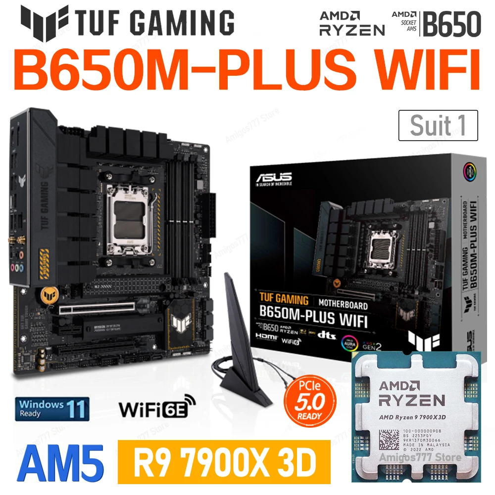 

Ryzen R9 7900X3D CPU Ryzen 7000 AM5 Motherboard DDR5 ASUS TUF GAMING B650M-PLUS WIFI B650 board Kit Renegade 6000MHz Memory Set