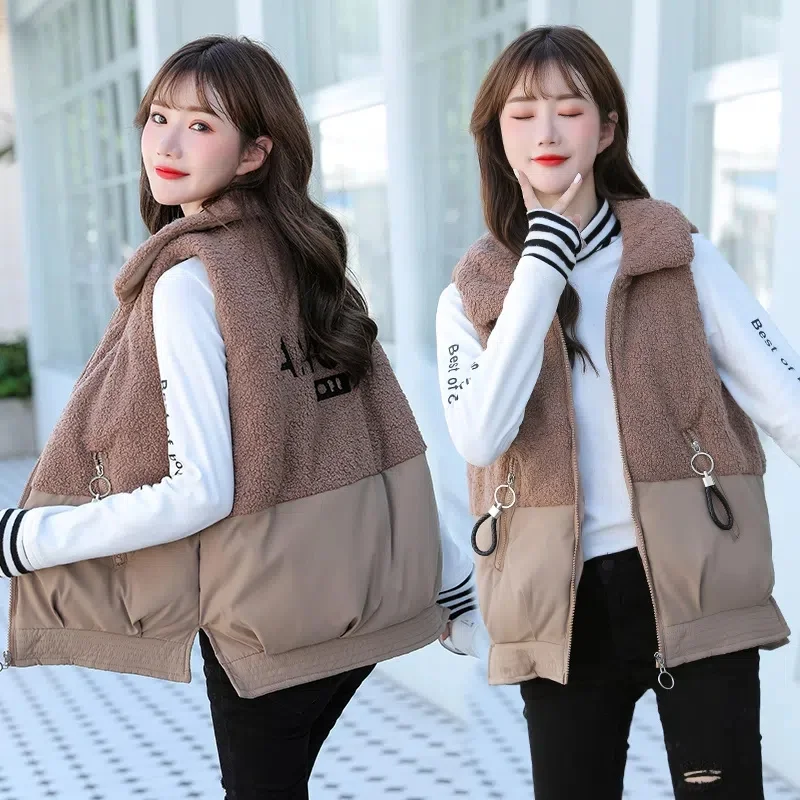 

Осень-зима 2022, новый пуховый хлопковый жилет, женская куртка, свободное пальто без рукавов из овечьей шерсти, короткий корейский женский жилет