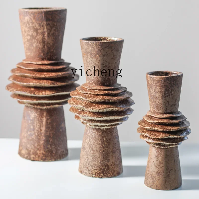 

ceramic vase ornament creative retro rust color dried flowers decorative porcelain decoration