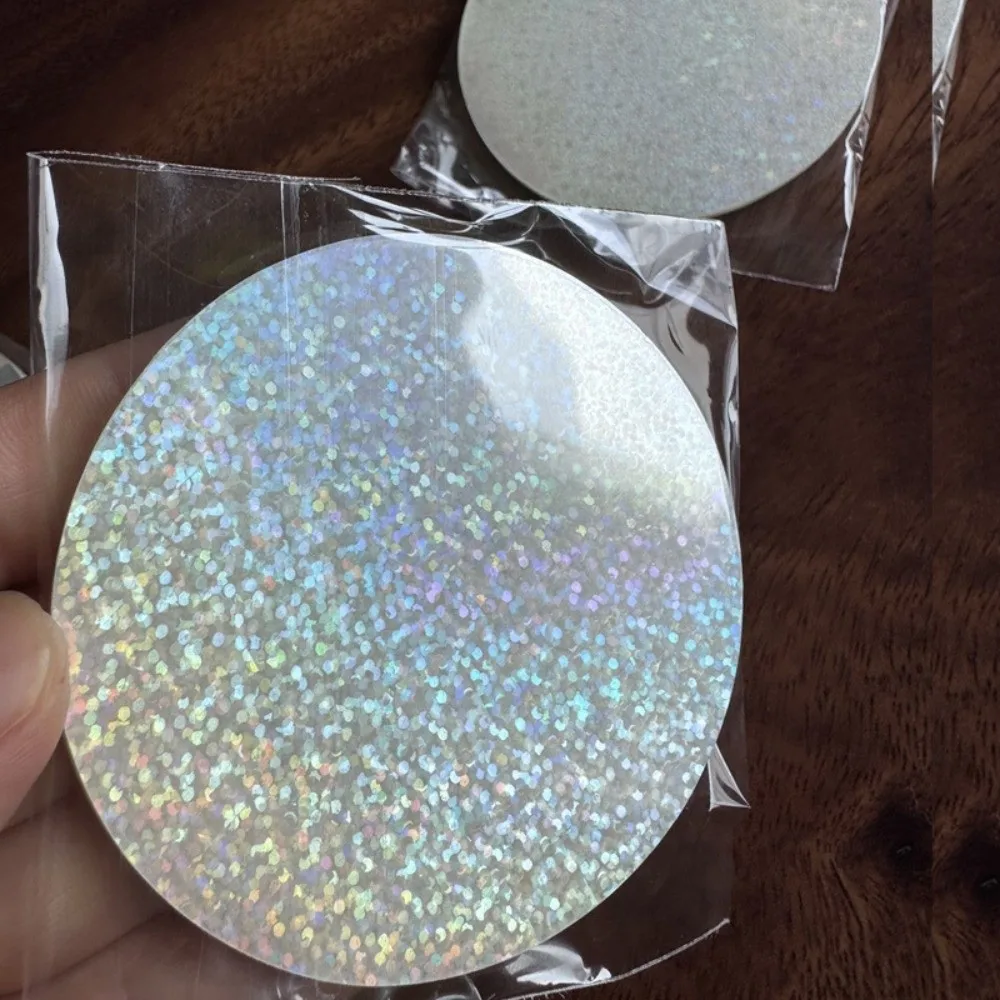 100Pcs Round Laser Film Badge Covers PVC Star Pattern Transparent Badge Film DIY Making Multiple Styles