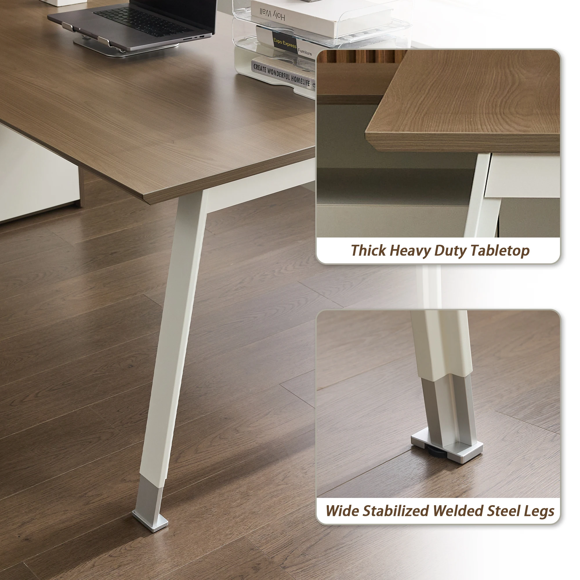 مستودع الولايات المتحدة في الخارج شحن مجاني مكتب تنفيذي كبير الحجم خشبي فاخر وحديث على شكل حرف L