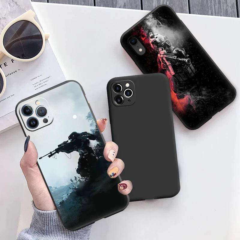 Matte Phone Case For iphone 15 Pro 14 13 12 Mini 11 8 7 6 6s Plus SE X XS Max XR Army Soldier Fire Soft Black Cover