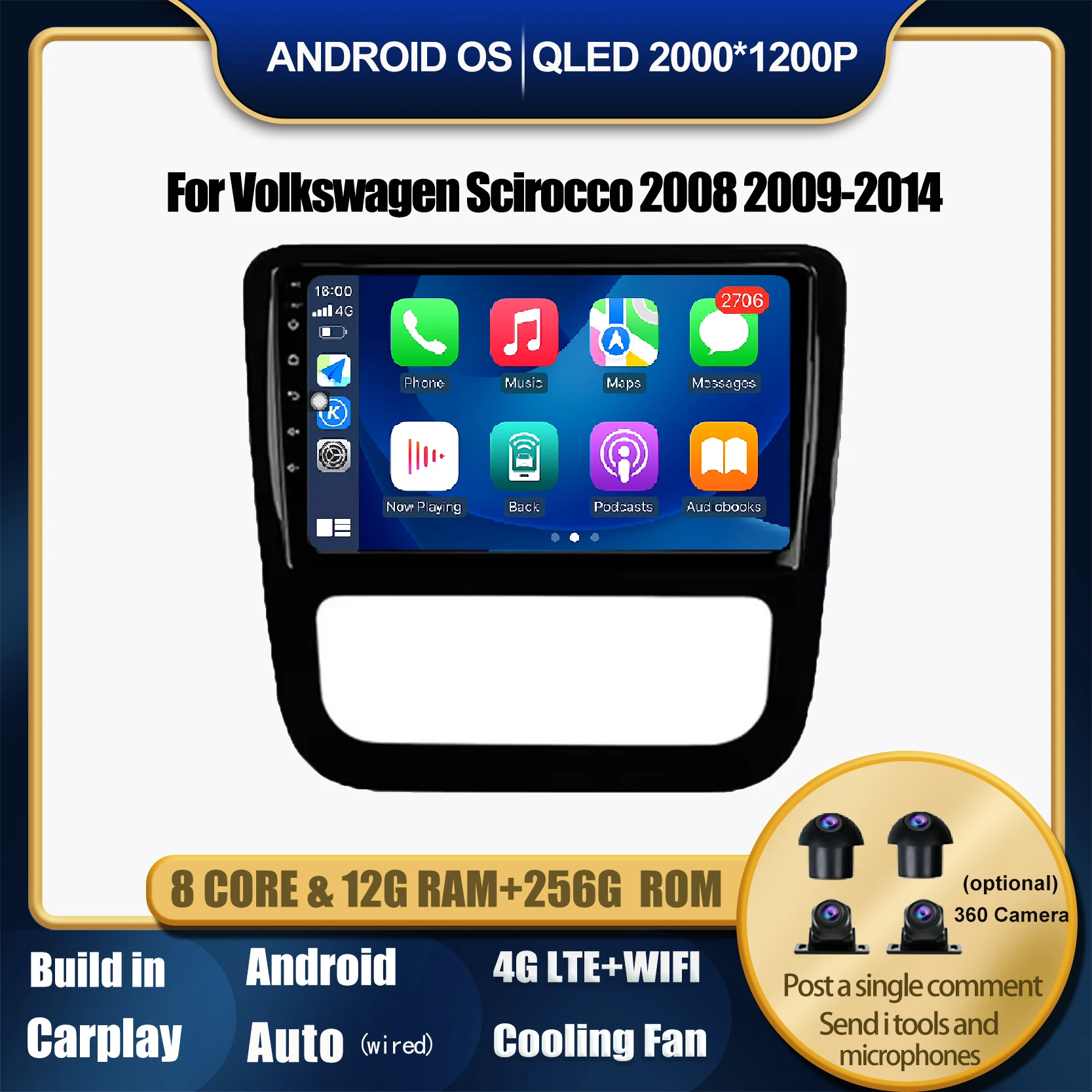 

Автомобильный радиоприемник с ОС Android CarPlay для Volkswagen Scirocco 2008 2009-2014, мультимедийная навигация, видео, авторадио, стерео