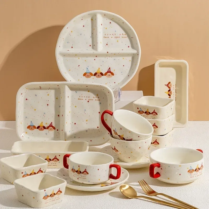 Creative Cute Polka Dot Dog Snack Dish Home Dessert Bowl Yogurt Bowl Rice Bowl Divider Plate Coffee Cup Dish Gift