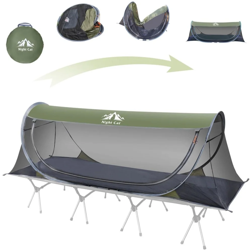 Night Cat Pop-up Mosquito Tent: 1 Person Camping Tent with Bug Screen Net Easy Set-up Tent