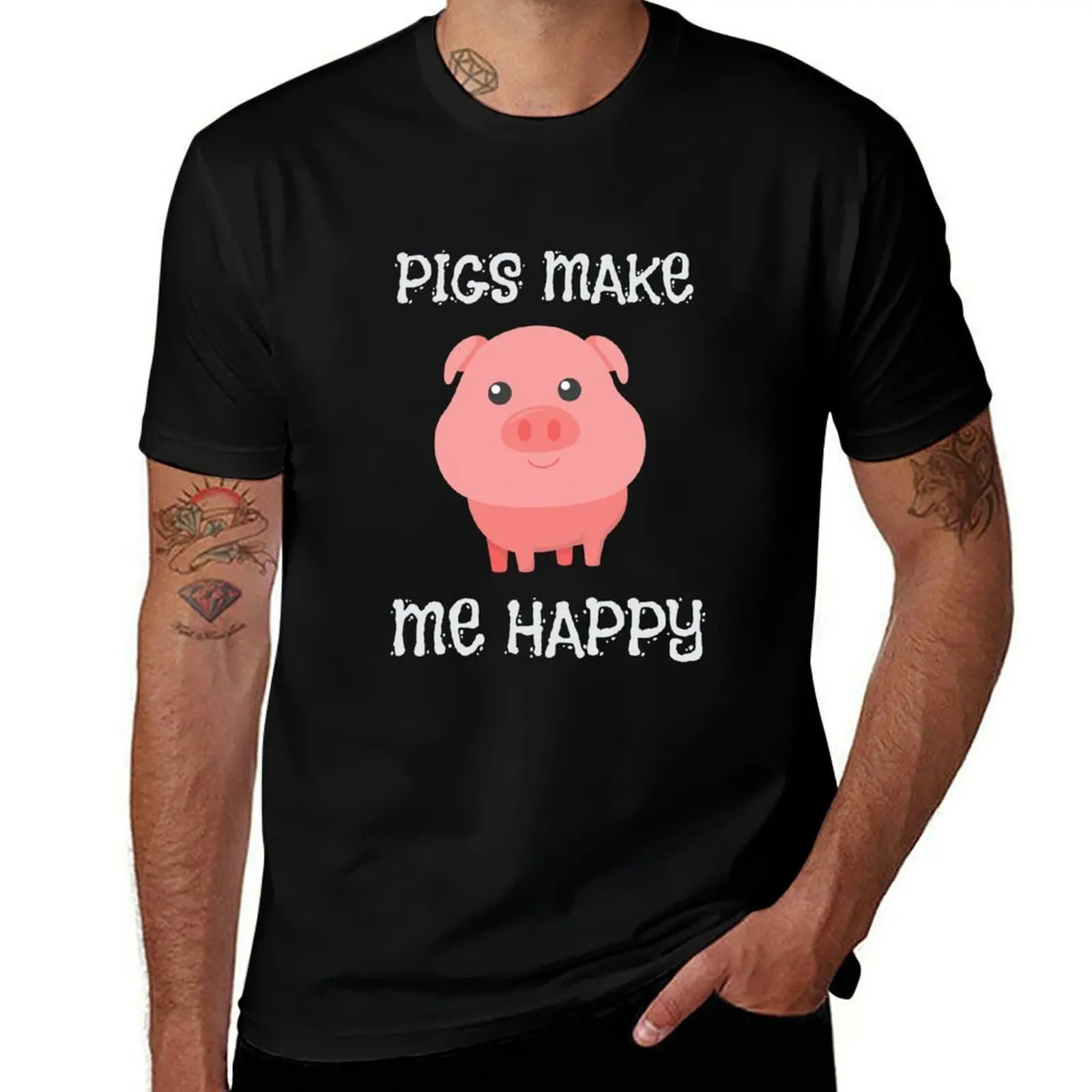 Adorable Pigs Make Me Happy Cute Piglet Pig Girl T-Shirt Casual Breathable Short Sleeve Top