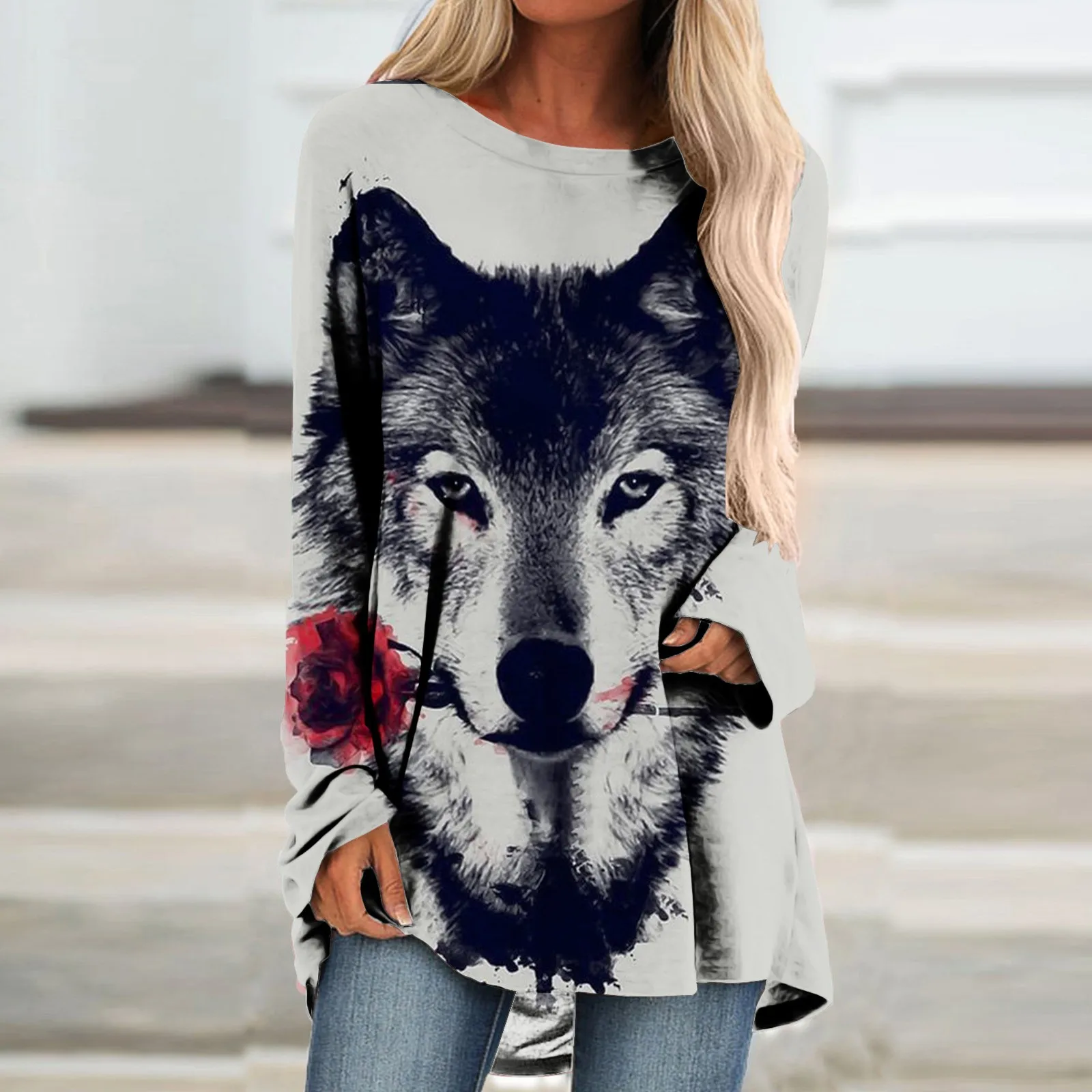 Autumn Hot Selling Women's Long Sleeved T-shirt Withdogand Horsepattern 3D Printing, Comfortable Women's Upper Clothing, Shoping