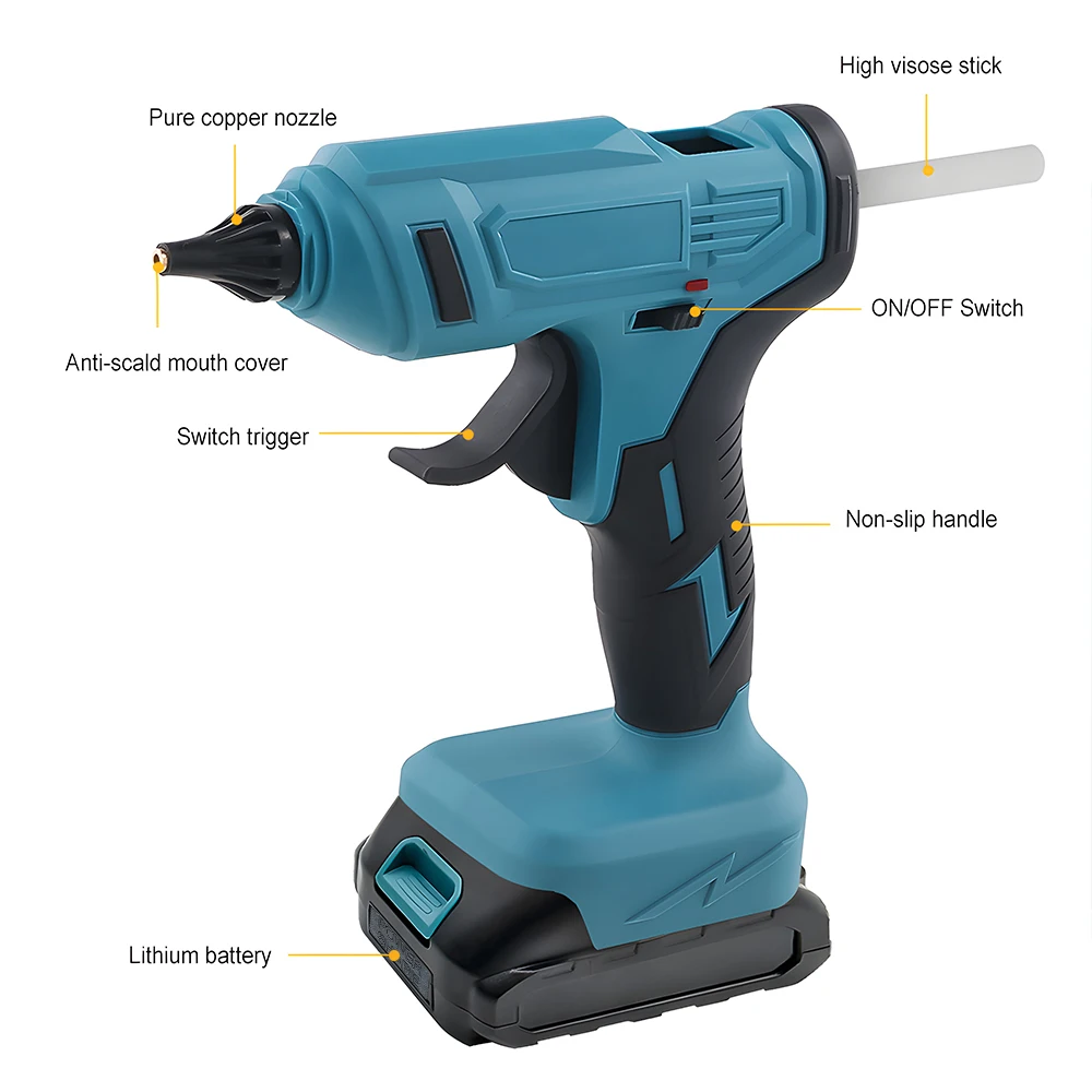 Podofo Elektrische Klebepistole mit Batterien Kabellose Heißklebepistole Elektrowerkzeug Düse 11mm DIY Reparaturwerkzeug 100W Elektrisches Reparaturwerkzeug – Detail 7