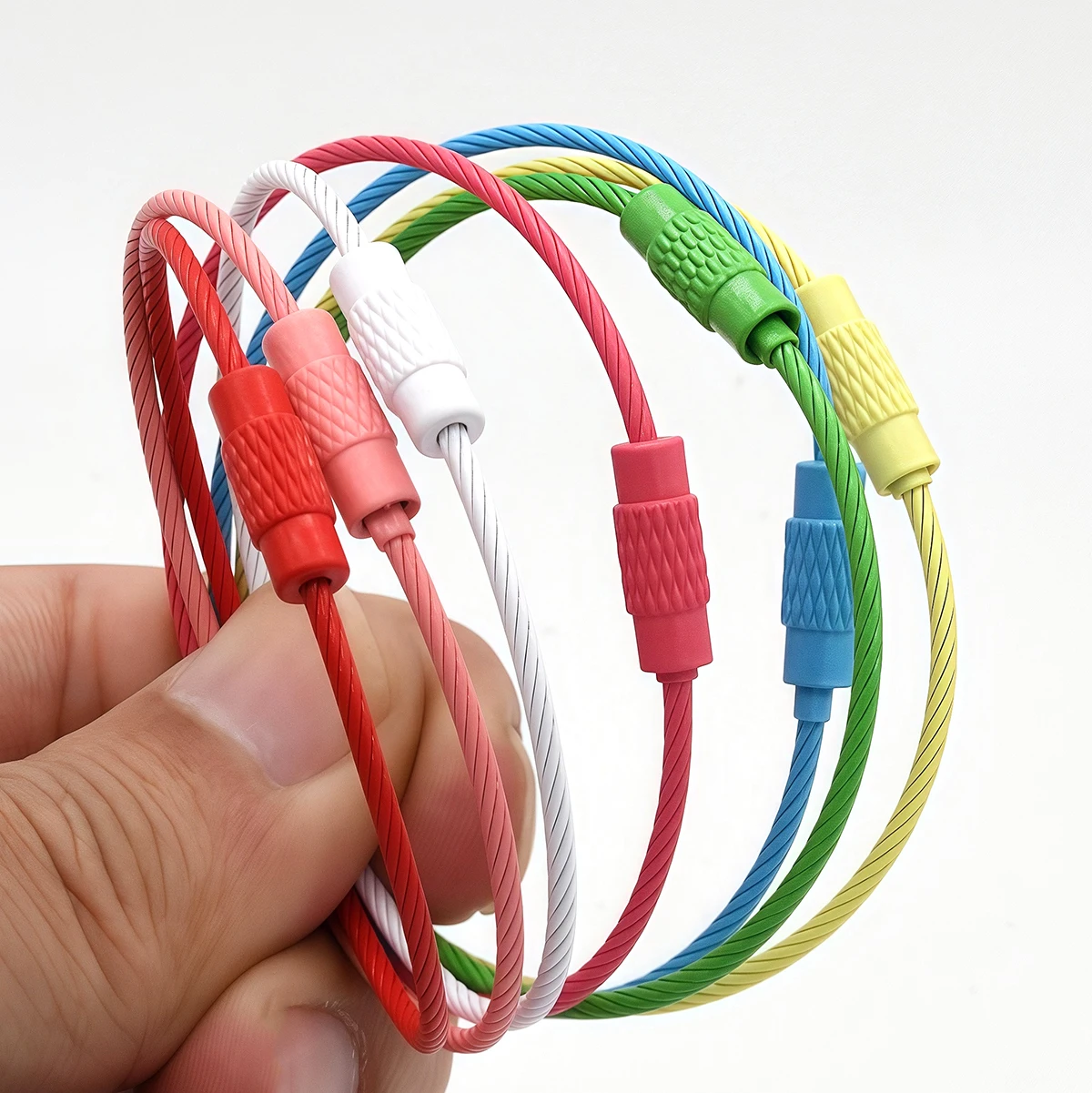 5/10 Stück Edelstahl Schlüsselanhänger Ring Kabel Schlüsselring Drahtseil Schlaufe Outdoor Camping Gepäckanhänger Schraubverschluss Gadget – Detail 6