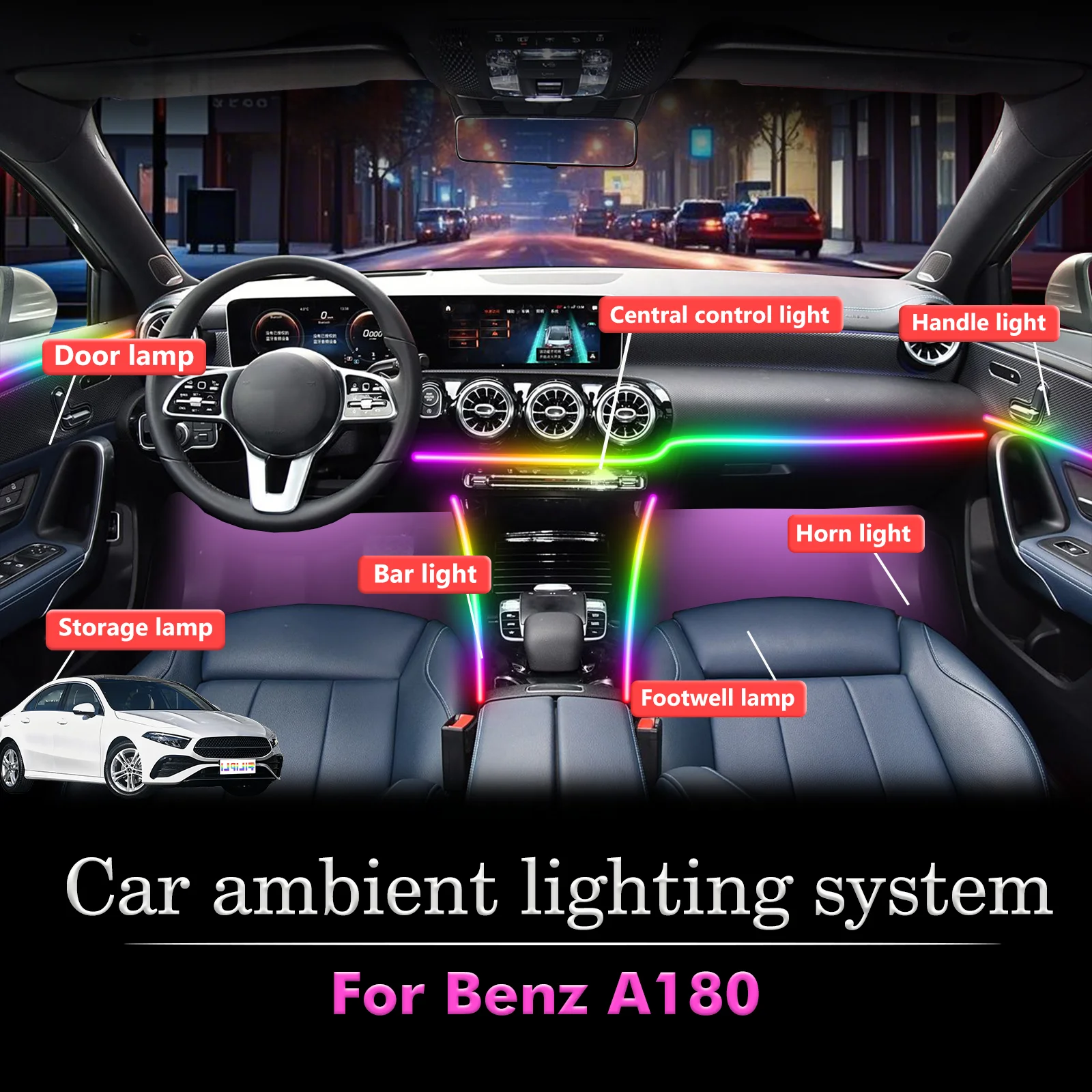 

For BenZ A180 Smart Remote Control Car Interior Ambient Light RGB 64 Colors LED Energy Saving Efficient Lamp Kit