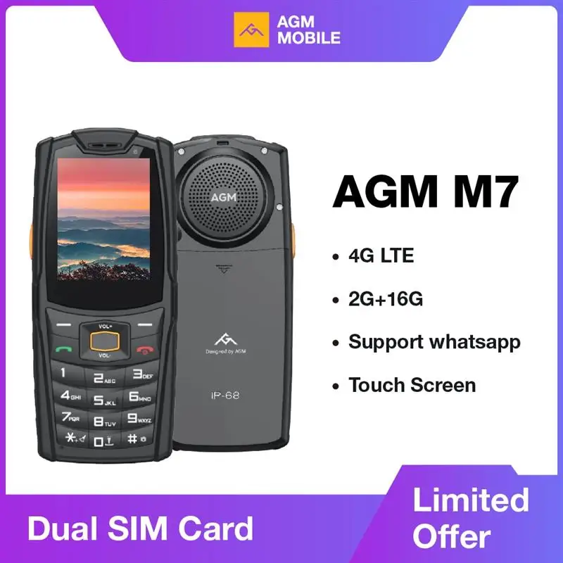 New! AGM M7 2+16G Volte Android Feature Phone Waterproof Touch Screen 2500mAh Cellphone with English Russian keyboard