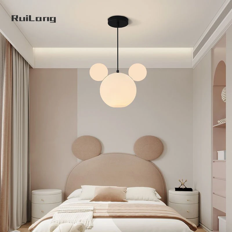 Imagem -02 - Luz Pendente Nórdica para Crianças Bola Minimalista Moderna Luz Suspensa Lustre do Teto do Mickey para Criança Quarto do Bebê Menina Menino Lâmpada do Quarto