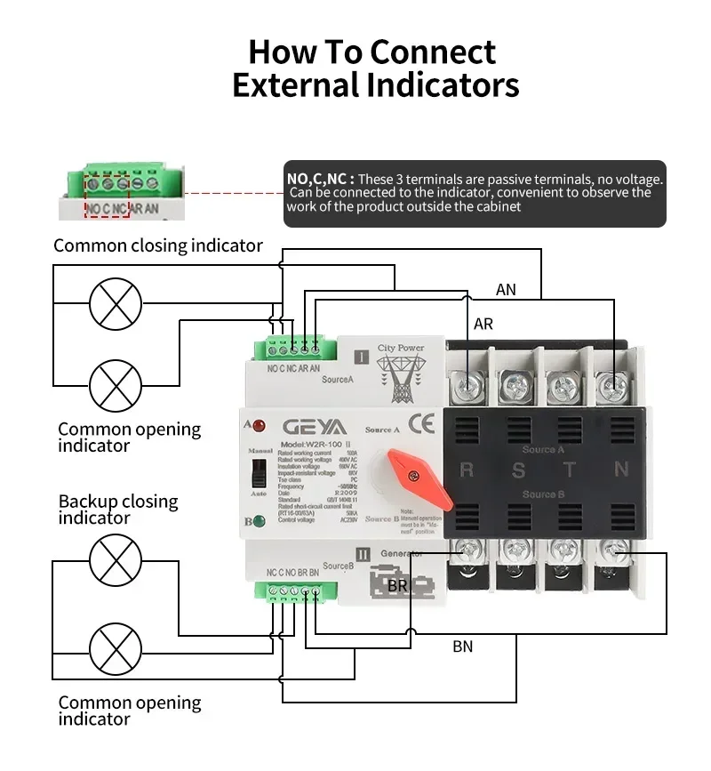GEYA W2R Dual Power Automatic Transfer Switch100A  ATS 220V PC Class Household Power Transfer Switch 50/60Hz