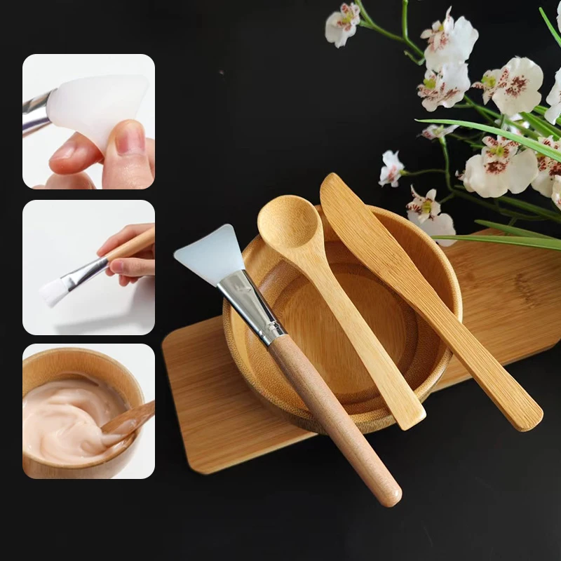 1 Set Women Lady DIY Facial Mask Kit Face Mask Bamboo Bowl Mixing Stick Spoon Spatula Kit Cosmetic Beauty Tool Skin Care