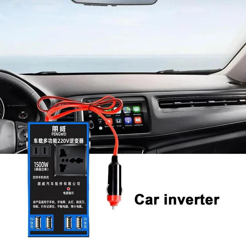 Inversor de corriente para coche, Adaptador convertidor de cargador de 1500W, 12V, 24V a 220V, para teléfono móvil, carga USB, para camión y casa