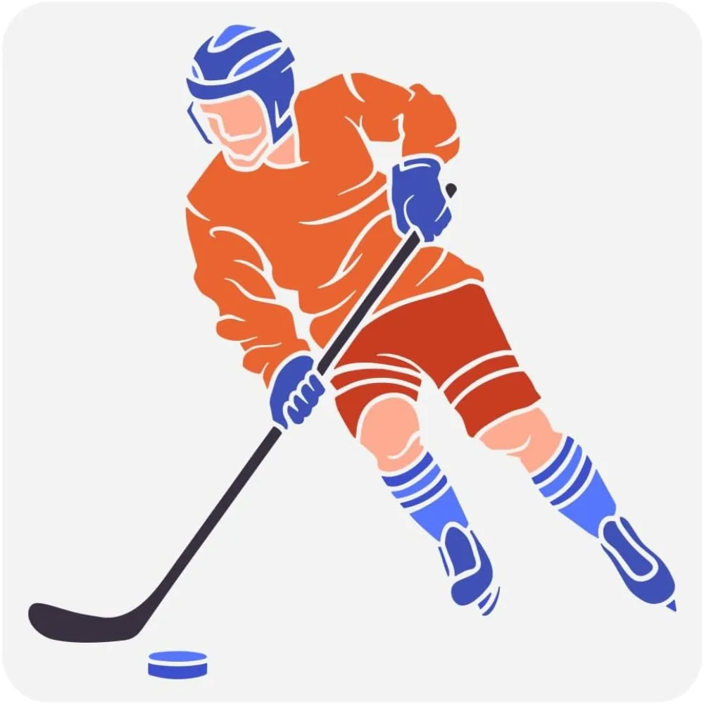 Reusable Hockey Athlete Pattern Drawing Template Hockey Stencil Sport Theme Deor Stencil for Painting on Wood Wall