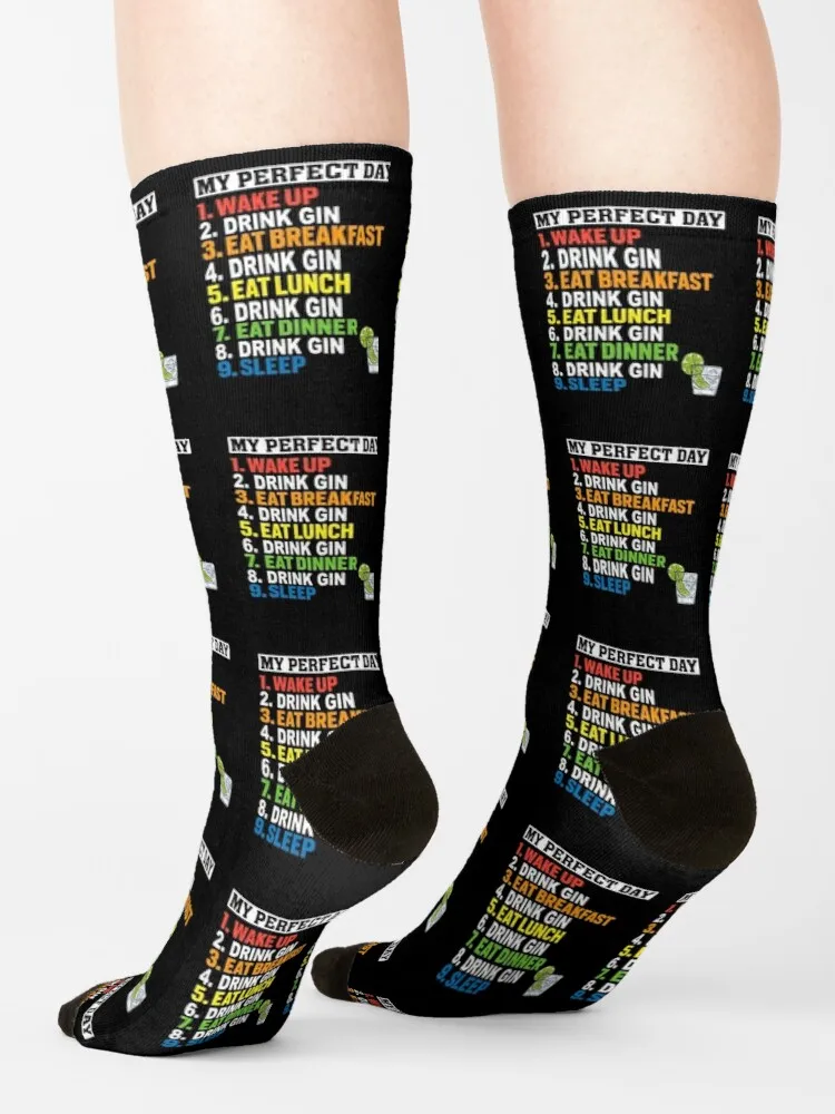 My Perfect Day Drink Gin Funny Gin Lover Ideas de regalo calcetines deportivos Mujer